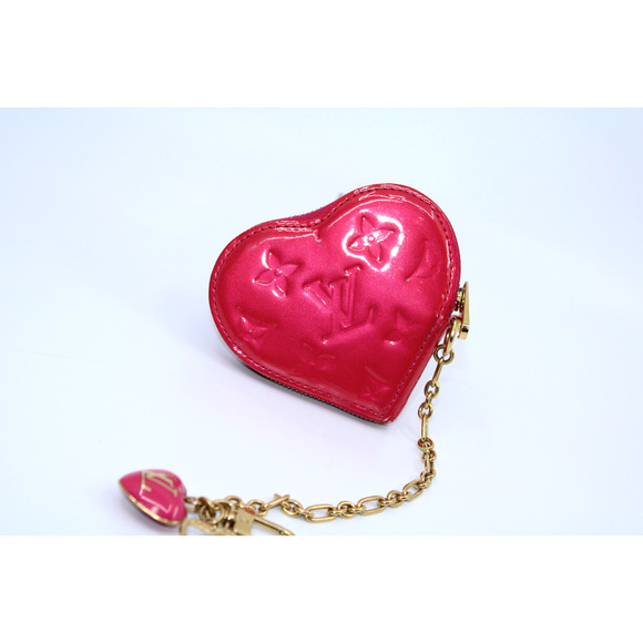 B6 100% Auth LOUIS VUITTON Porte Monet Cour M93562 Vernis Heart Coin Purse Rose - Picture 2 of 5